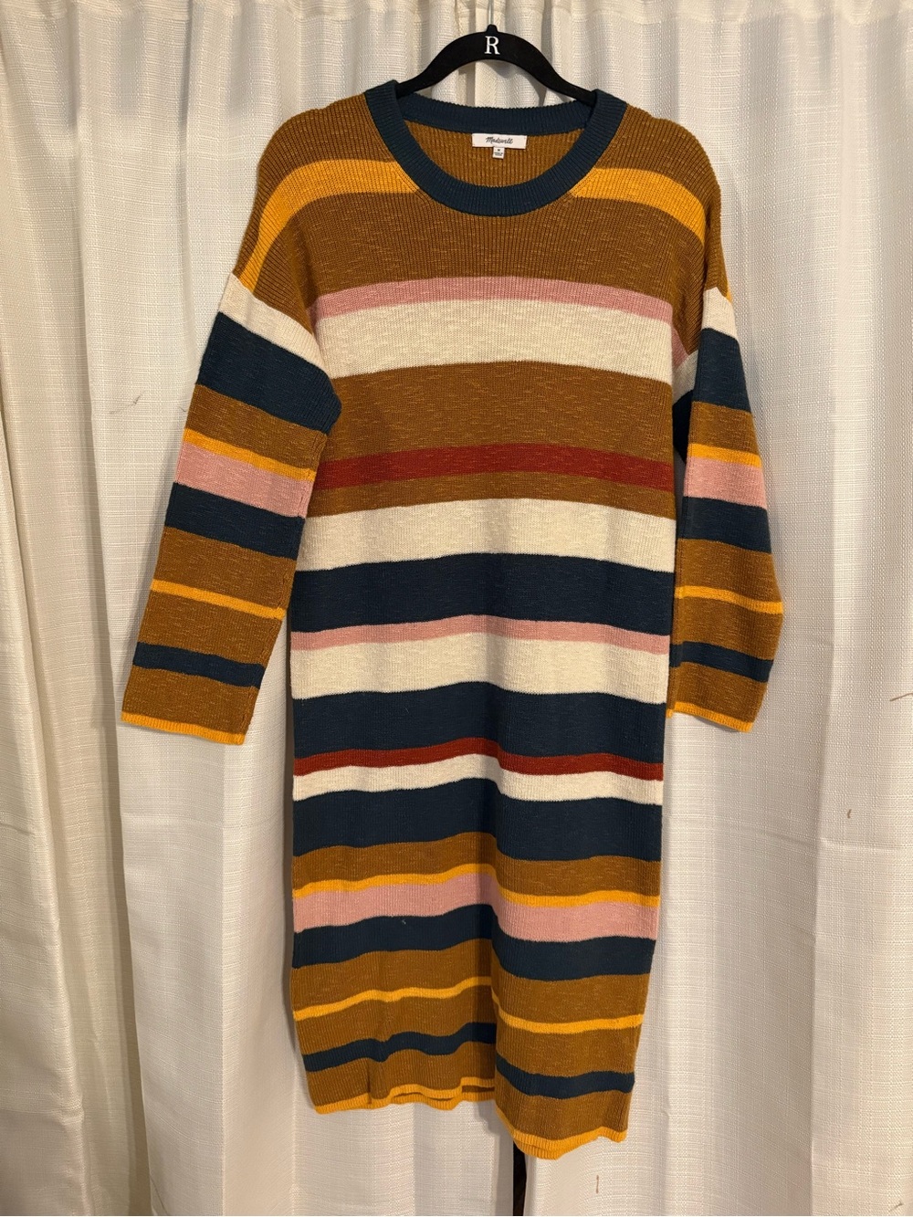 Madewell Striped Knit Dress in Mustard, Navy & Pink